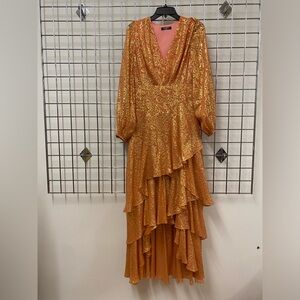 UNGARO Orange / Gold Foil Long Dress